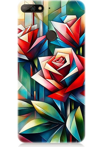 Huawei Y7 2018 Uyumlu Soyut Origami Gül Deseni Desenli Silikon Kılıf Çok Renkli