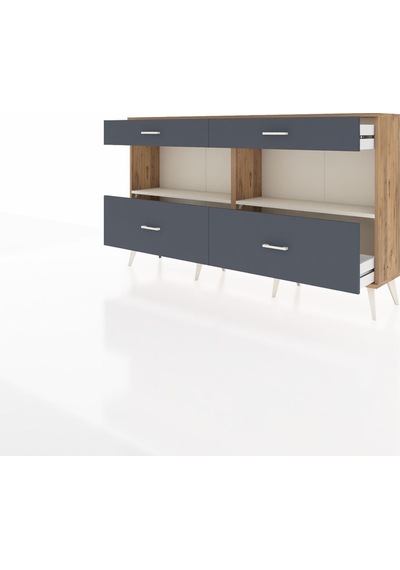 Arges Konsol 2 Raflı 4 Çekmeceli 176x30x99 Çam-aytaşı/antrasit Çam-aytaşı/antrasit