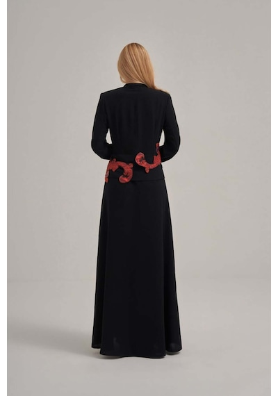 Crystalia Özel Jakar Kumaş Motif İşlemeli Abaya Çok Renkli