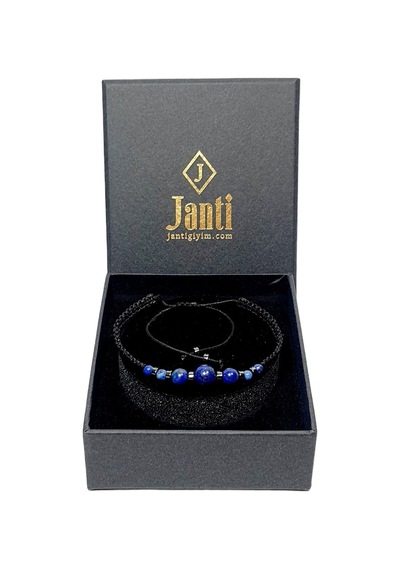 Jtss26blk1870 Lapis Lazuli Ve Hematit Doğaltaş Makrome İp El Örmesi Sarı Gold Siyah Unısex Bileklik Garantili Kutulu Janti Bileklik