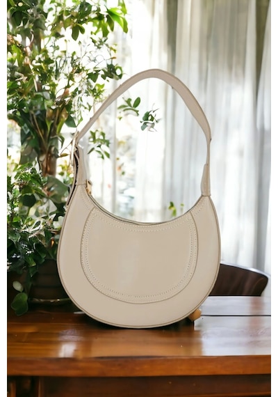 Douce Bej Kadın Oval Baget Omuz Çantası Bej