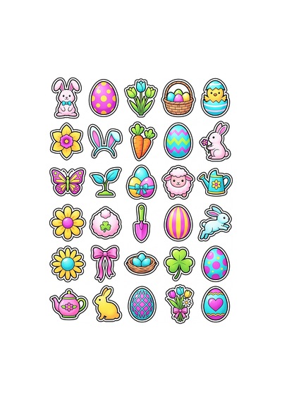 30 Adet Pastel İlkbahar Tavşan Sticker Seti - Laptop Defter Telefon Ajanda Çok Renkli