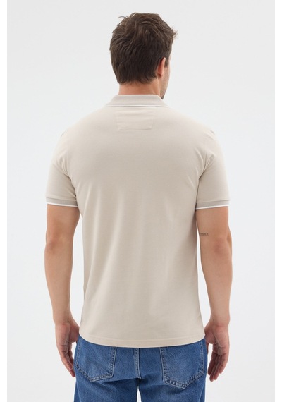 Bej Polo Yaka Pike Kısa Kol Slim Fit %100 Pamuk Tişört 1011260171