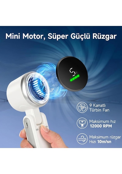 Robeve Blic Bwfn22 Turbo El Vantilatörü Mini Fan Vantilatör Katlanabilir 3'ü 1 Arada Taşınabilir Fan 5 Kademeli Le