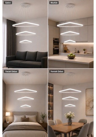 Uven 3'lü Led Sarkıt Avize Beyaz Işık