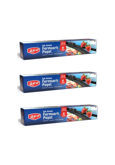 Roll-up Fermuarlı Şeffaf Buzdolabı Saklama Poşeti Torbası - 3 Lt. - 24x31 Cm. - 8 Adetlik 3 Paket 06883411