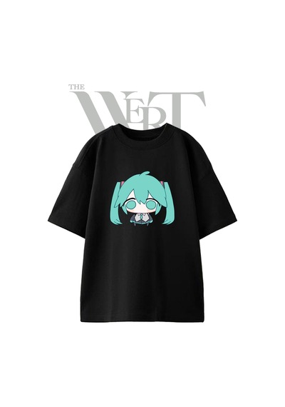 Thewert Hatsune Miku 10 Tasarım Baskılı Ünisex Siyah Oversize T-shirt