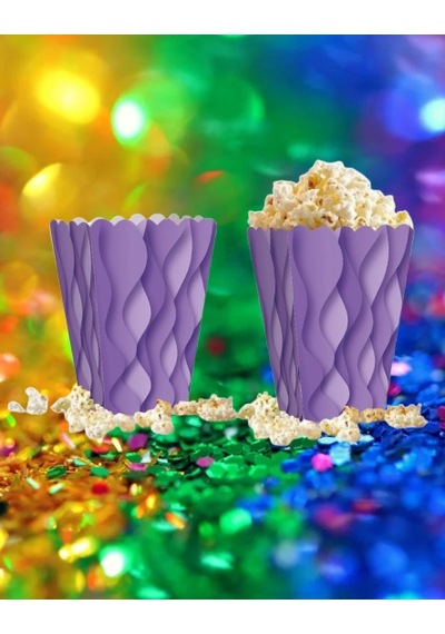 Mısır Kutusu Pop Corn Kutusu Dalgalı Mor Desenli / 8 Parça