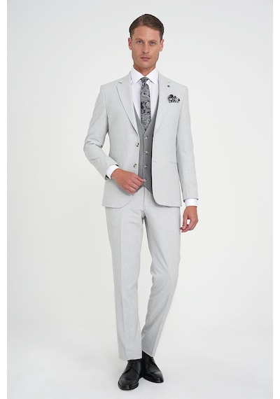 Efor Slim Fit Fleto Cep Pötikare Desenli Yelekli Gri Takım Elbise Tk 922 Gri