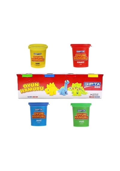 Büyük Boy Gıpta 4 Renk Oyun Hamuru 4x120 Gr. Canlı Renkler Çok Renkli