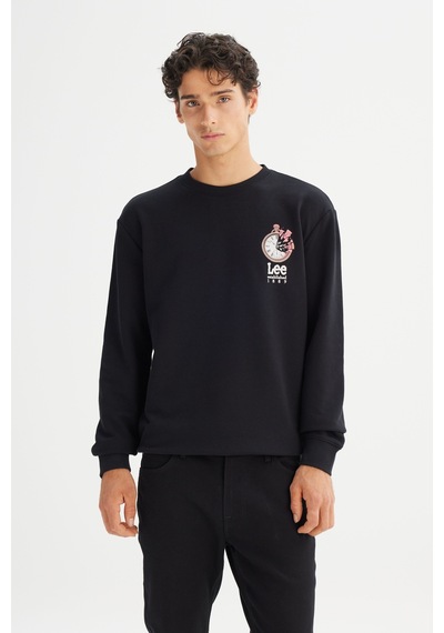 Regular Fit Normal Kesim Bisiklet Yaka Baskılı Sweatshirt Lee Siyah