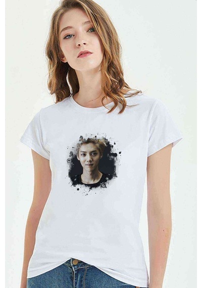 K Pop Han Wolf Exo Xoxo Baskılı Beyaz Kadın Tshirt