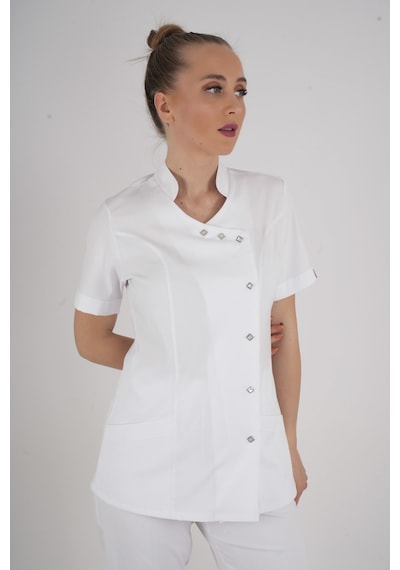 Aylu Model Soft Likra Beyaz Doktor Hemşire Hastane Scrubs Üniforma Takımı Beyaz