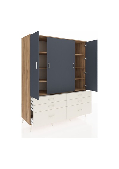 Kronos Gardrop 8 Raflı 6 Çekmeceli 4 Kapaklı 176x59x221 Çam-antrasit/aytaşı Beyaz Kronos Gardrop 8 Raflı 6 Çekmeceli 4 Kapaklı 176x59x221 Çam-antrasit/aytaşı Beyaz