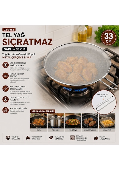 İbico İ22-426 Tel Yağ Sıçratmaz 33cm Sap 17cm Krom Saplı Metal Çerçeve Lux - 12'li Paket Diğer