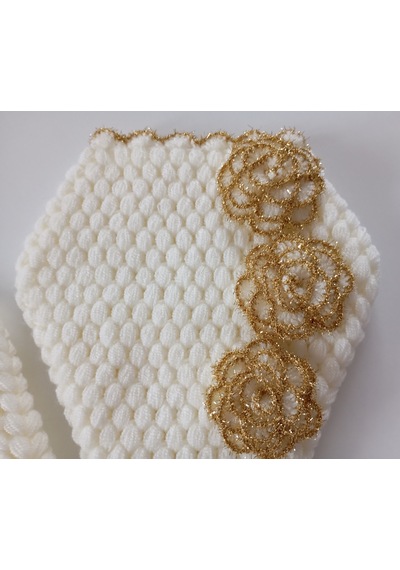Banuhome El Yapımı Çeyizlik Banyo Lifi - Gold Gül Detaylı - 2'li Lif Seti