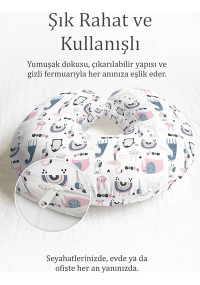 Hayvan Figürlü Pamuklu Boyun Yastığı - Sevimli Pembe Gri Çocuk & Yetişkin Seyahat Yastığı Canlı Ayışığı Koyu Yeşil