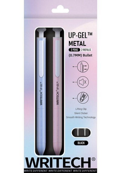 Wrıtech W-0156 Metal Up Mavi-pembe Gövde 0,7mm Mavi Jel Kalem - 2'li Ahşap