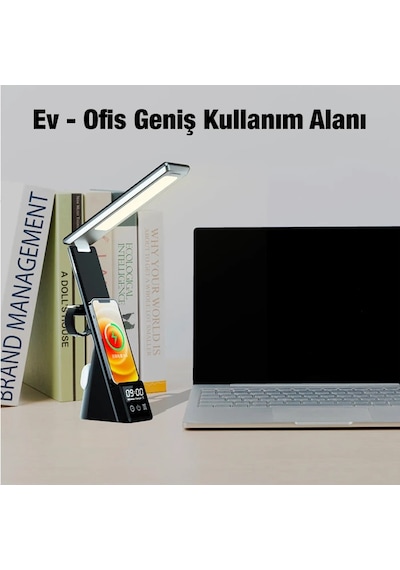 Ally Dijital Saatli 15w Kablosuz Şarjlı Led Işıklı Katlanabilir Masa Lambası- 5775 Renkli