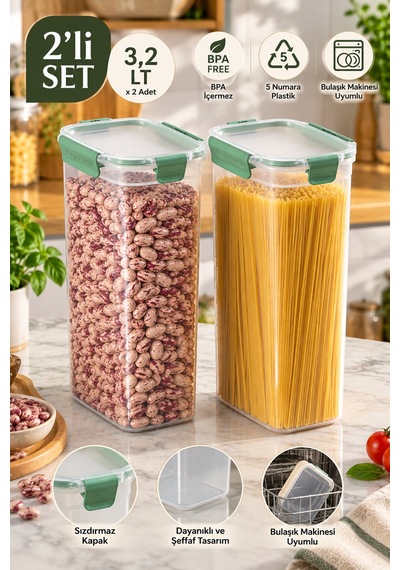 Porsima 02 2010 Tower 2'li Sızdırmaz Kilitli Saklama Kabı 3.2 Lt - Derin Erzak Organizerı Şeffaf