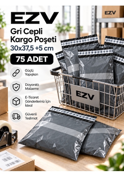 Gri Cepli Kargo Poşeti 30x37,5 +5 Cm 75 Adet