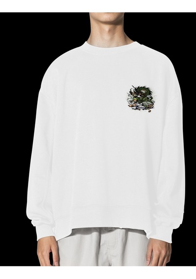 Unisex Beyaz Zoro Baskılı Hoodie Oversize Kapşonsuz Sweatshirt Beyaz