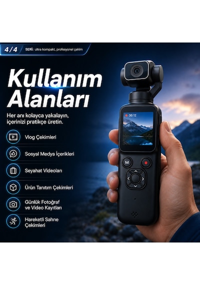 Castu Hjd05 Ultra Kompakt 4k Pocket Kamera 3 Eksen Stabilizasyonlu Wi-fi Kamera Seti Çok Renkli