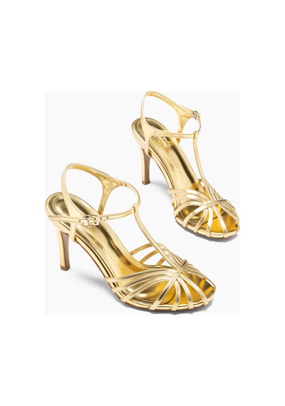 Ilona Gold Metalik Yuvarlak Burunlu Kadın Sandalet