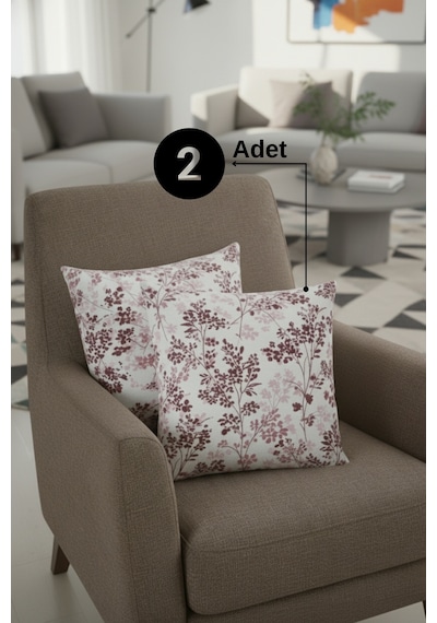 Chevron Bohem Dekoratif Punch Yastık Kırlent Kılıfı 2 Adet 45x45 Hayat Ağacı Pembe 45 x 45