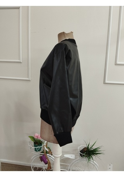 Bhrwear Kadın Uzun Kollu Önden Fermuarlı Kısa Şardonlu Deri Ceket Renkli