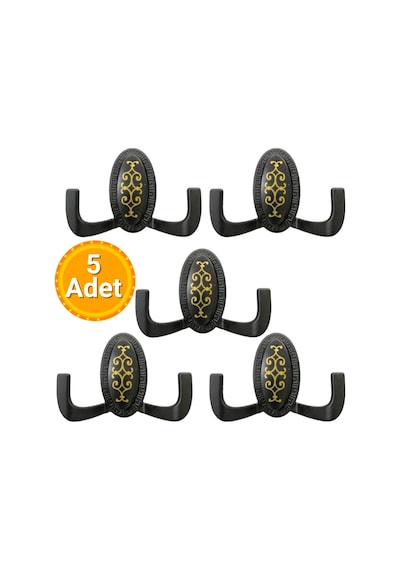 5 Adet Metal Vestiyer Askılığı - Mat Siyah, Desenli, Dayanıklı, Elbise Ve Mobilya Askılığı Siyah - Siyah