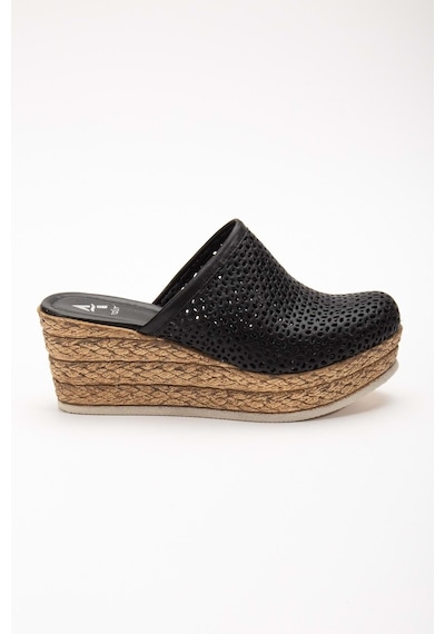 Analin Shoes Kadın Hakiki Deri Burnu Kapalı Dolgu Topuk Terlik Siyah