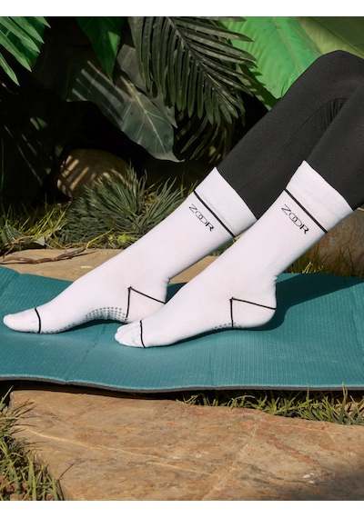 Zoor 2'li Beyaz Kaydırmaz Silikonlu Taban Nefes Alan Premium Pilates, Yoga, Fitness, Koşu Sporcu Çorap