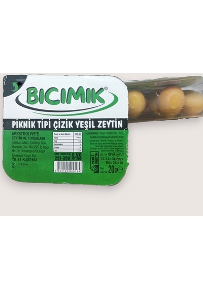Bıcımık Çizik Yeşil Zeytin İşlem Görmüş Salamura 20 G Piknik X 56 Adet