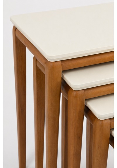 Ant Home Zigon Sehpa, 3'lü Yan Sehpa, Bohem Sehpa, %100 Doğal Ahşap, Salon Sehpa Ekru