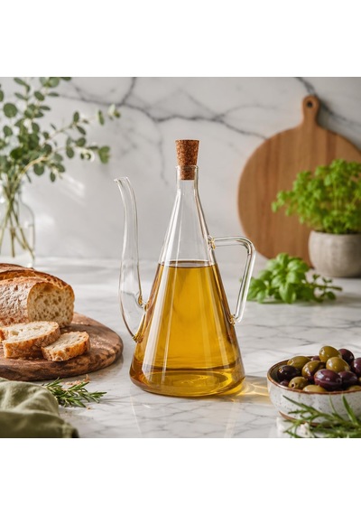 500 Ml İbrik Cam Yağdanlık, Mantar Tıpalı Kulplu Zeytinyağı Ve Sirkelik, Uzun İnce Akıtma Uçlu Şeffaf Cam Ya Diğer