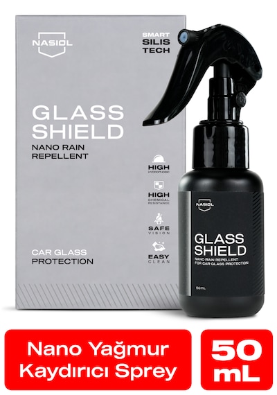 Nasiol Glasshield Nano Yağmur Kaydırıcı Cam Yüzey Seramik Kaplama 2 Yıl Dayanım Su İtici Spreyi 50 ML