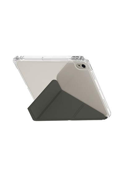 Apple Uyumlu iPad Air 11 2025 M3 Kılıf Skinarma Kalemlikli Arkası Şeffaf Standlı Magnetik Zeta Kılıf Gri Kapaklı Kılıf