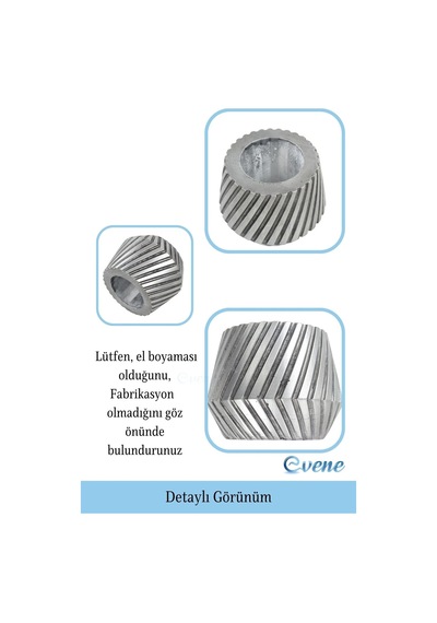 Saksı Çiçek Kaktüs Saksısı Lüx 13 Cm Mekanik Dişli Desen Saksı Çiçeklik - Gümüş Eskitme