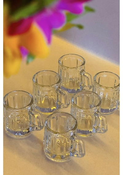 6 Lı Kulplu Shot Cam Bardak, Çap: 4 Cm Yükseklik: 5 Cm, 35 Ml Şeffaf