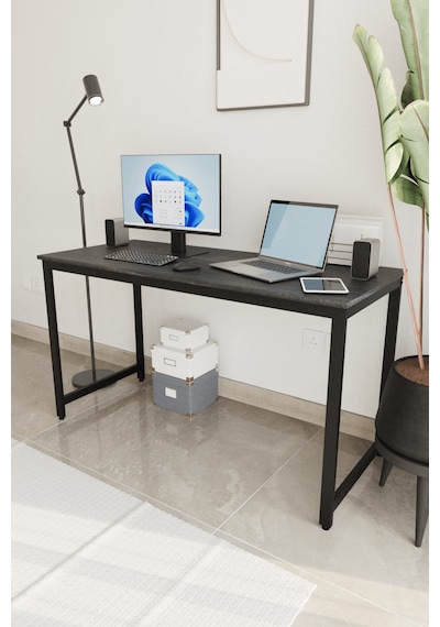 Siyah 140x60 Çalışma Masası, Bilgisayar Masası, Ofis Masası, Metal Ayaklı Siyah