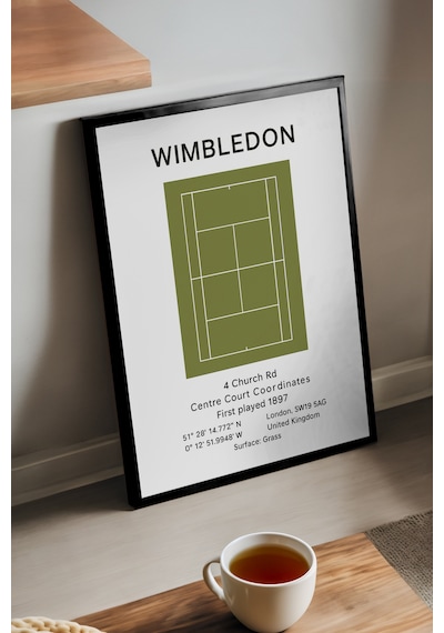 Wimbledon Siyah Ahşap Çerçeveli Poster, Dekoratif Tenis Duvar Tablosu