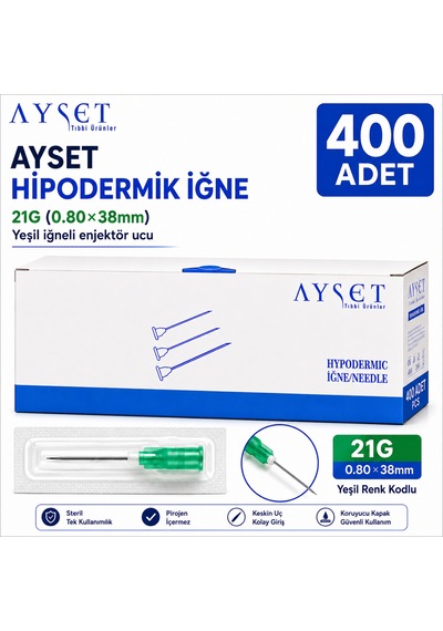 Ayset Yeşil İğne Ucu 21g 0.80 38 Mm 400 Adet