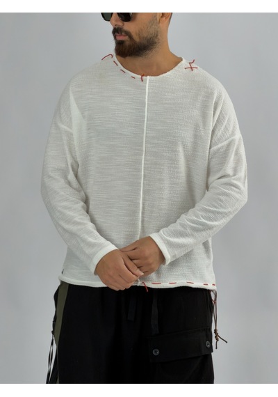 Cocopelli İp Detaylı Tasarım Beyaz Erkek Sweatshirt Coc3467