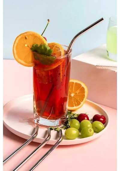 Paslanmaz Çelik Pipet Seti, 2 Adet 21 Cm Pipet Ve Temizleme Fırçası Çevre Dostu, Gümüş, Ev Restoran Kullanımı İçin Çok Renkli