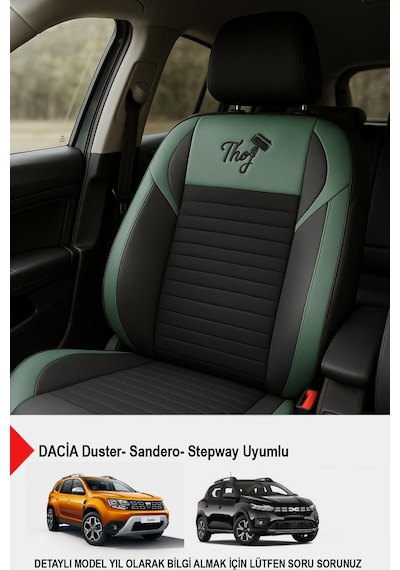 Thor Tay Tüyü Oto Koltuk Kılıfı Dacia Sandero-stepway-duster Uyumlu Yeşil