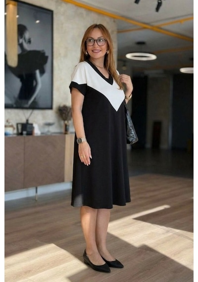 Yake Store Kadın Kısa Kollu V Yakalı Kısa Modal Elbise - Siyah