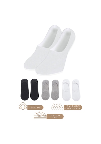 Kral Socks Unisex Düz Desenli 6 Çift Pamuklu Terletmez Babet Çorap Beyaz