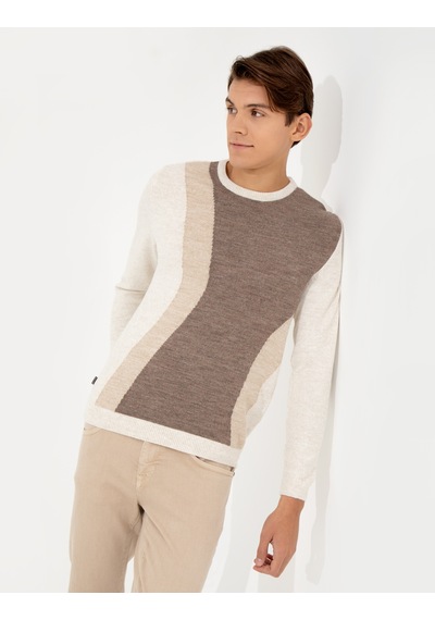 Pierre Cardin Bej Melanj Slim Fit Bisiklet Yaka Triko Kazak