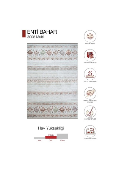 Hoom Rugs Bahar 3008 Multi Etnik Desenli Akrilik Halı Çok Renkli